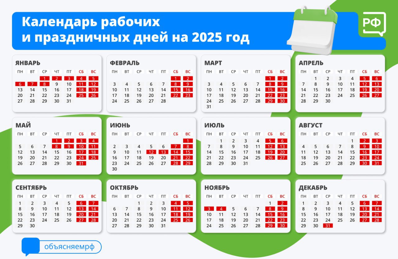 Календарь рабочих и праздничных дней 2025